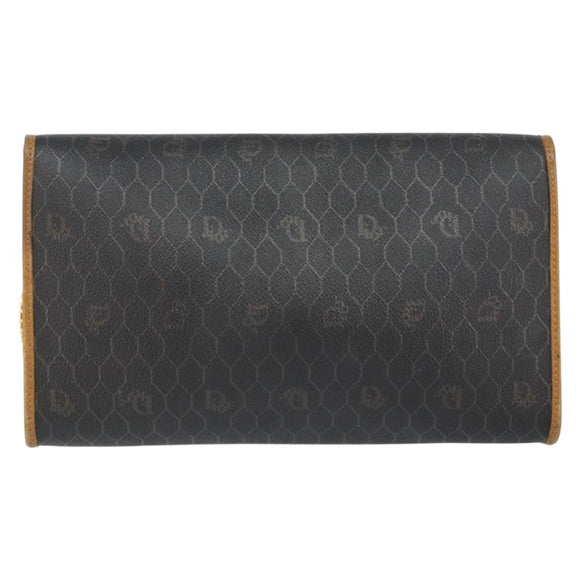 Christian Dior Honeycomb Canvas Chain Shoulder Bag PVC Black Gold Auth yk19714