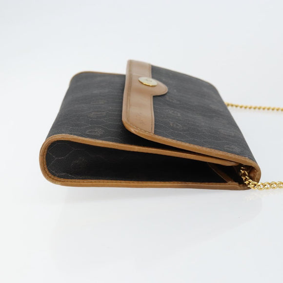 Christian Dior Honeycomb Canvas Chain Shoulder Bag PVC Black Gold Auth yk19714