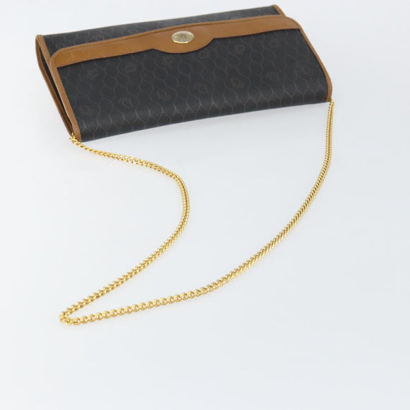 Christian Dior Honeycomb Canvas Chain Shoulder Bag PVC Black Gold Auth yk19714