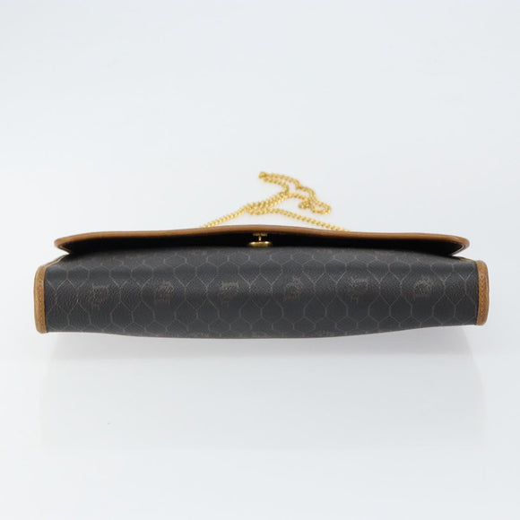 Christian Dior Honeycomb Canvas Chain Shoulder Bag PVC Black Gold Auth yk19714