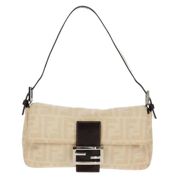 FENDI Zucca Canvas Mamma Baguette Shoulder Bag Beige Silver Auth yk19721V