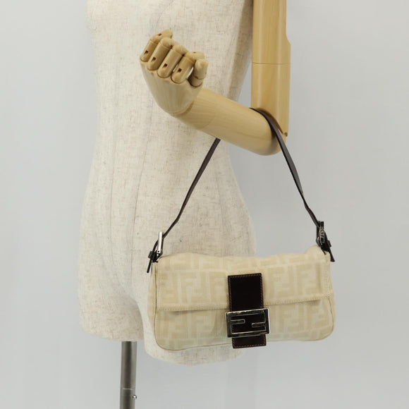 FENDI Zucca Canvas Mamma Baguette Shoulder Bag Beige Silver Auth yk19721V