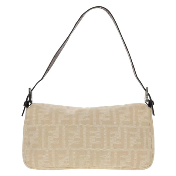FENDI Zucca Canvas Mamma Baguette Shoulder Bag Beige Silver Auth yk19721V