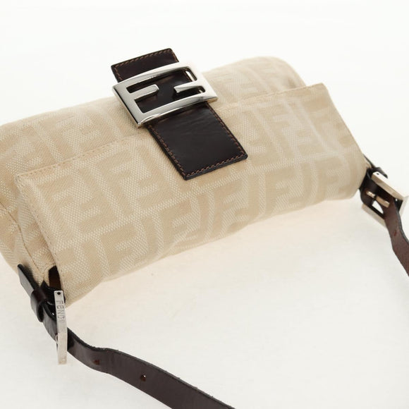 FENDI Zucca Canvas Mamma Baguette Shoulder Bag Beige Silver Auth yk19721V