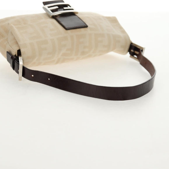 FENDI Zucca Canvas Mamma Baguette Shoulder Bag Beige Silver Auth yk19721V
