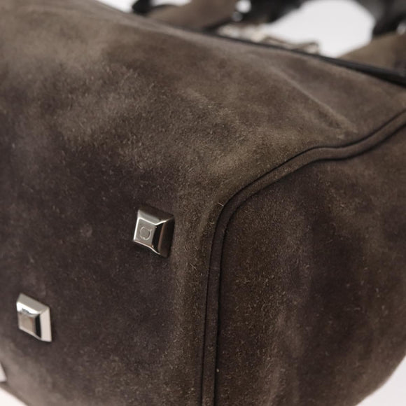 Salvatore Ferragamo Gancini Hand Bag Suede 2way Gray Silver Auth yk19722