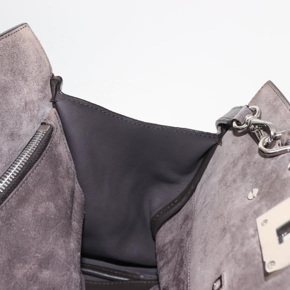 Salvatore Ferragamo Gancini Hand Bag Suede 2way Gray Silver Auth yk19722