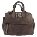 Salvatore Ferragamo Gancini Hand Bag Suede 2way Gray Silver Auth yk19722-13