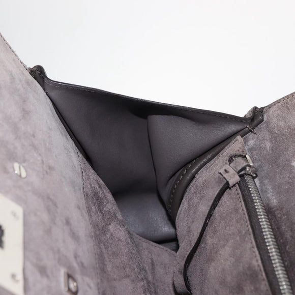 Salvatore Ferragamo Gancini Hand Bag Suede 2way Gray Silver Auth yk19722