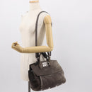 Salvatore Ferragamo Gancini Hand Bag Suede 2way Gray Silver Auth yk19722-23