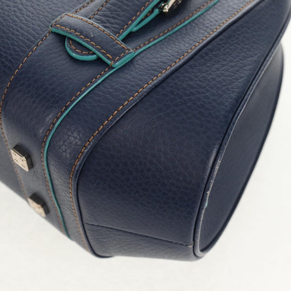 LOEWE Sender Shoulder Bag Leather Navy Silver Auth yk19723V