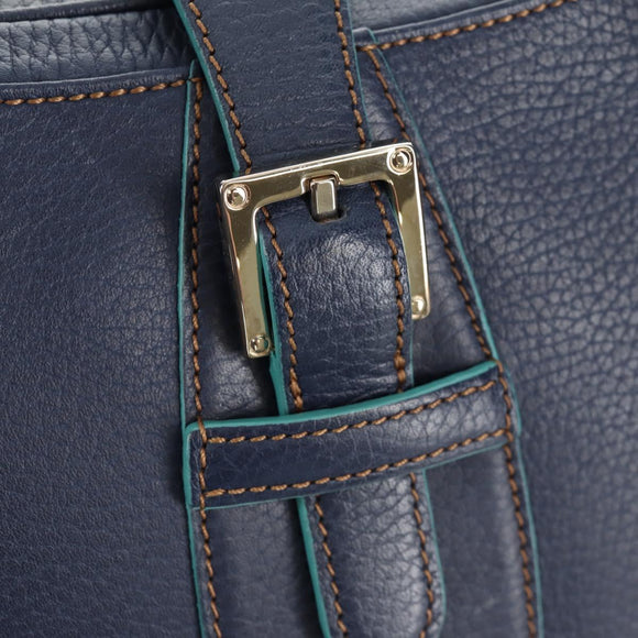 LOEWE Sender Shoulder Bag Leather Navy Silver Auth yk19723V