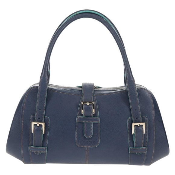LOEWE Sender Shoulder Bag Leather Navy Silver Auth yk19723V