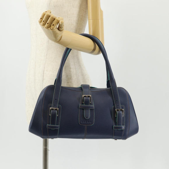 LOEWE Sender Shoulder Bag Leather Navy Silver Auth yk19723V