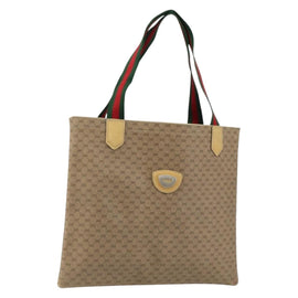 GUCCI Micro GG Supreme Web Sherry Line Tote Bag PVC Beige Auth yk19729