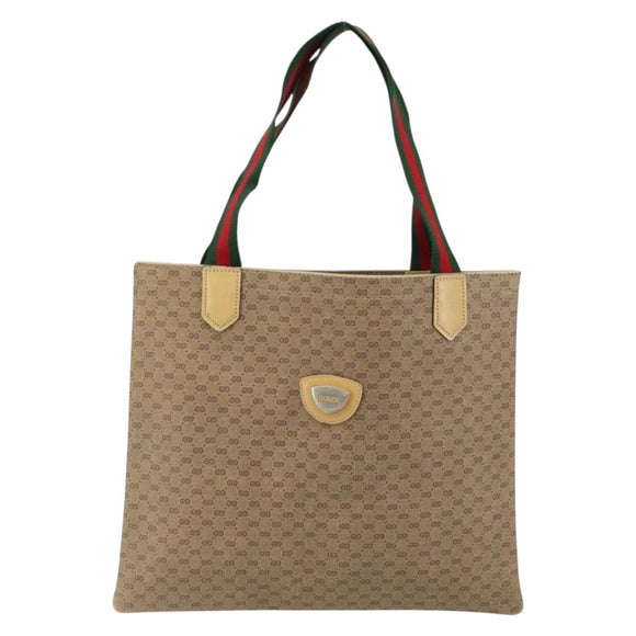 GUCCI Micro GG Supreme Web Sherry Line Tote Bag PVC Beige Auth yk19729