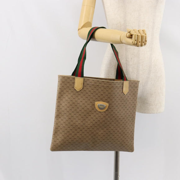 GUCCI Micro GG Supreme Web Sherry Line Tote Bag PVC Beige Auth yk19729