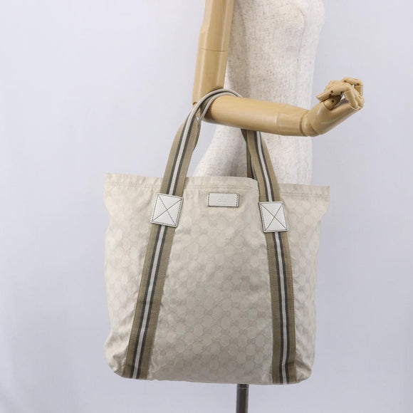GUCCI GG Canvas Tote Bag White Beige 189669 Auth yk19750