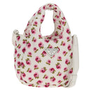 PRADA Floral Hand Bag Nylon 2way White Pink Silver 1BA359 Auth yk19751M-1