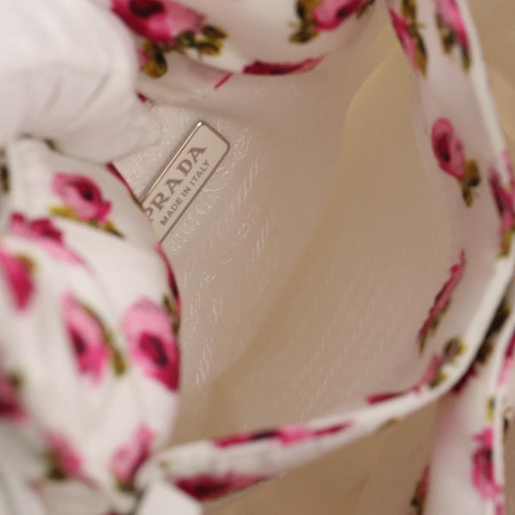 PRADA Floral Hand Bag Nylon 2way White Pink Silver 1BA359 Auth yk19751M