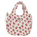 PRADA Floral Hand Bag Nylon 2way White Pink Silver 1BA359 Auth yk19751M-14