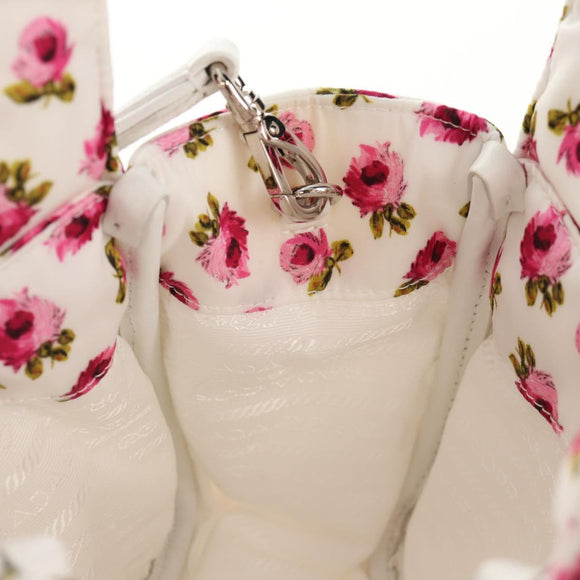 PRADA Floral Hand Bag Nylon 2way White Pink Silver 1BA359 Auth yk19751M