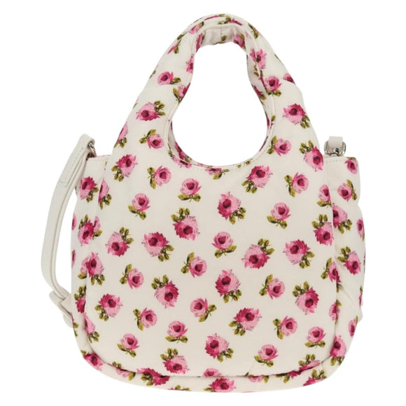 PRADA Floral Hand Bag Nylon 2way White Pink Silver 1BA359 Auth yk19751M