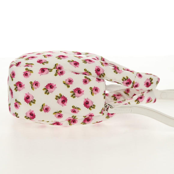 PRADA Floral Hand Bag Nylon 2way White Pink Silver 1BA359 Auth yk19751M