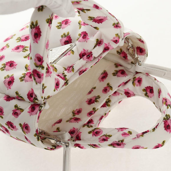 PRADA Floral Hand Bag Nylon 2way White Pink Silver 1BA359 Auth yk19751M