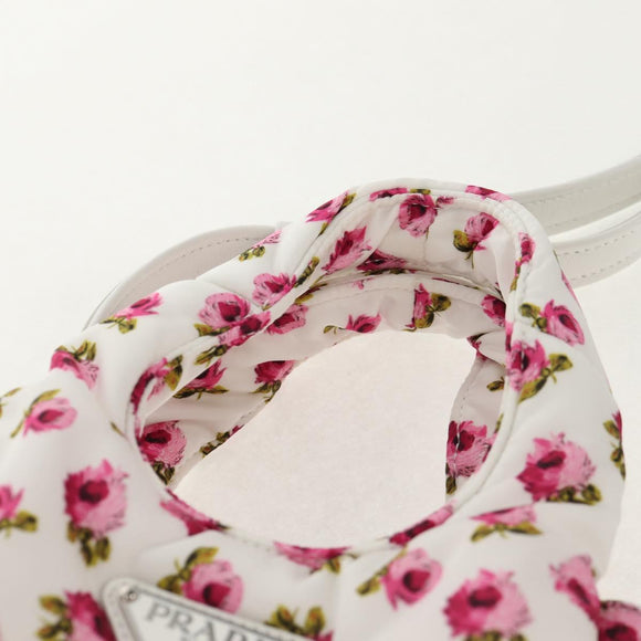 PRADA Floral Hand Bag Nylon 2way White Pink Silver 1BA359 Auth yk19751M