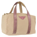 PRADA Tote Bag Canvas Leather Beige Silver Auth yk19753-1
