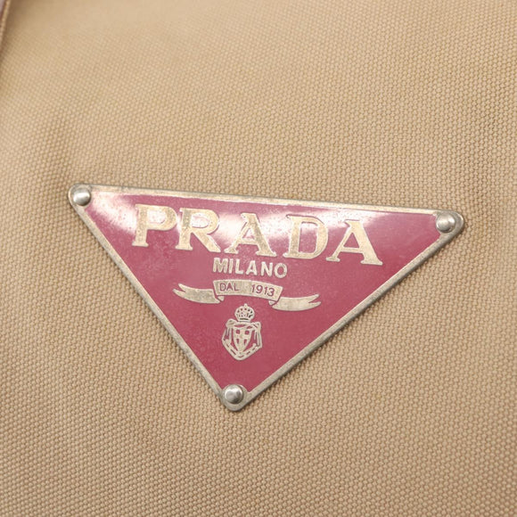 PRADA Tote Bag Canvas Leather Beige Silver Auth yk19753