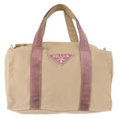 PRADA Tote Bag Canvas Leather Beige Silver Auth yk19753-13