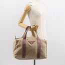 PRADA Tote Bag Canvas Leather Beige Silver Auth yk19753-23
