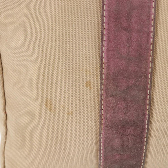 PRADA Tote Bag Canvas Leather Beige Silver Auth yk19753