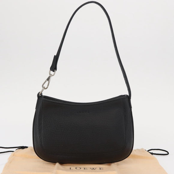 LOEWE Accessory Pouch Leather Black Silver Auth yk19756