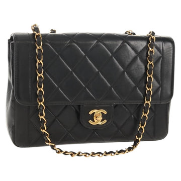 CHANEL Matelasse Chain Hand Bag Lamb Skin Black Gold CC Auth yk19760V