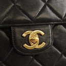 CHANEL Matelasse Chain Hand Bag Lamb Skin Black Gold CC Auth yk19760V-15