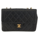 CHANEL Matelasse Chain Hand Bag Lamb Skin Black Gold CC Auth yk19760V-2