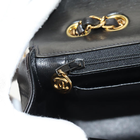 CHANEL Matelasse Chain Hand Bag Lamb Skin Black Gold CC Auth yk19760V