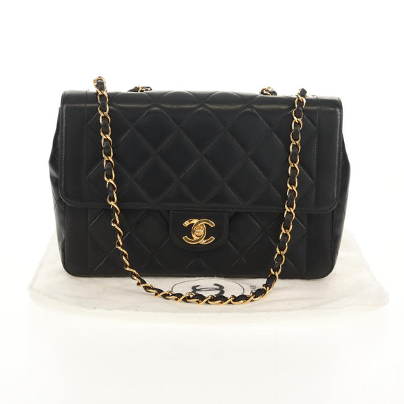 CHANEL Matelasse Chain Hand Bag Lamb Skin Black Gold CC Auth yk19760V