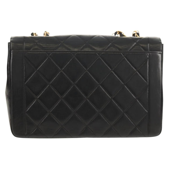 CHANEL Matelasse Chain Hand Bag Lamb Skin Black Gold CC Auth yk19760V