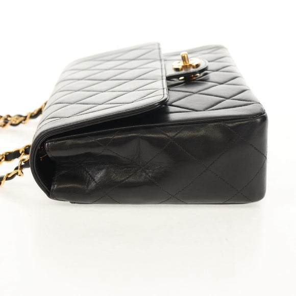 CHANEL Matelasse Chain Hand Bag Lamb Skin Black Gold CC Auth yk19760V