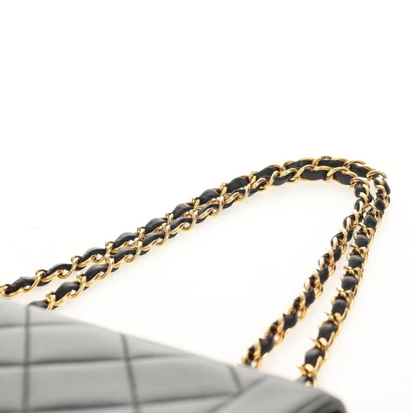 CHANEL Matelasse Chain Hand Bag Lamb Skin Black Gold CC Auth yk19760V