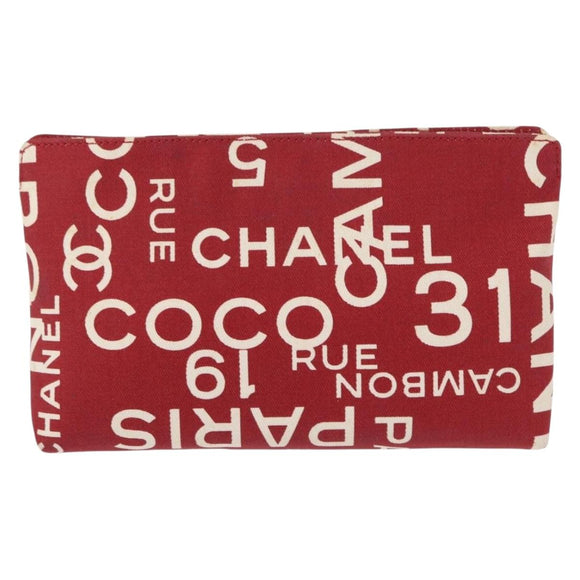 CHANEL Bycy Pouch Canvas Red CC Auth yk19768