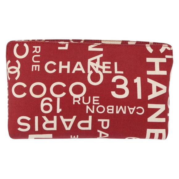 CHANEL Bycy Pouch Canvas Red CC Auth yk19768