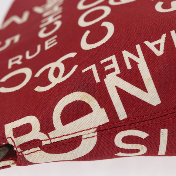 CHANEL Bycy Pouch Canvas Red CC Auth yk19768