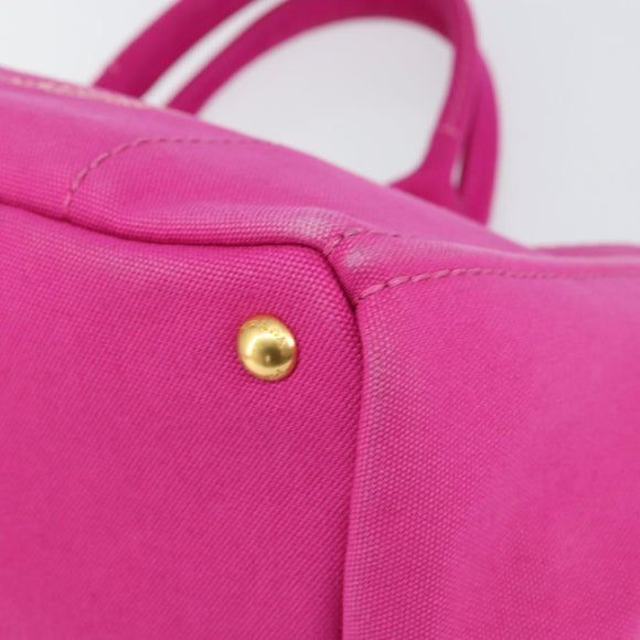 PRADA Canapa MM Handtas Canvas Roze Goud Auth yk19772