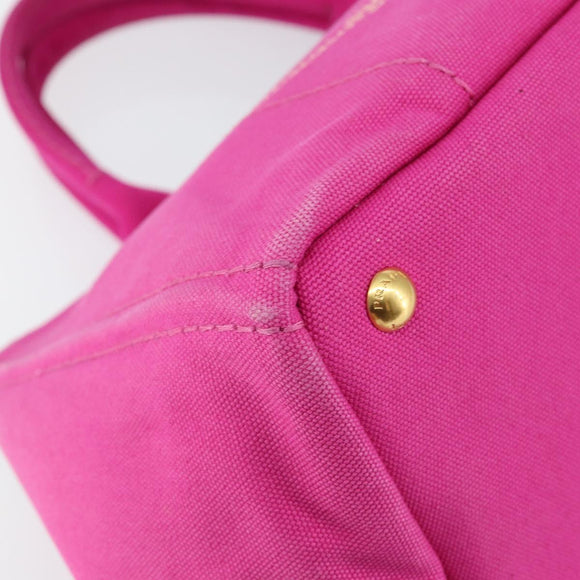 PRADA Canapa MM Handtas Canvas Roze Goud Auth yk19772