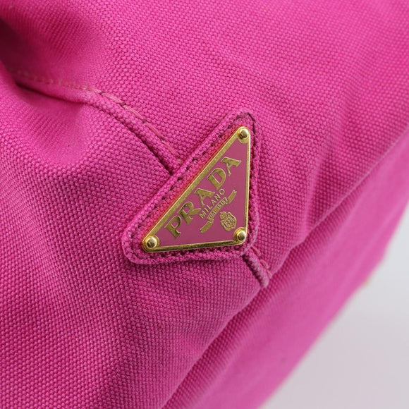 PRADA Canapa MM Handtas Canvas Roze Goud Auth yk19772